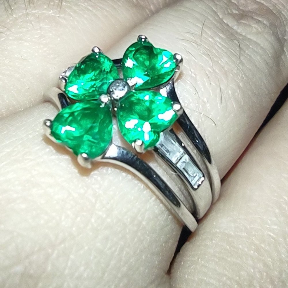Sterling Silver Emerald Four Leaf Clover Shamrock Trio